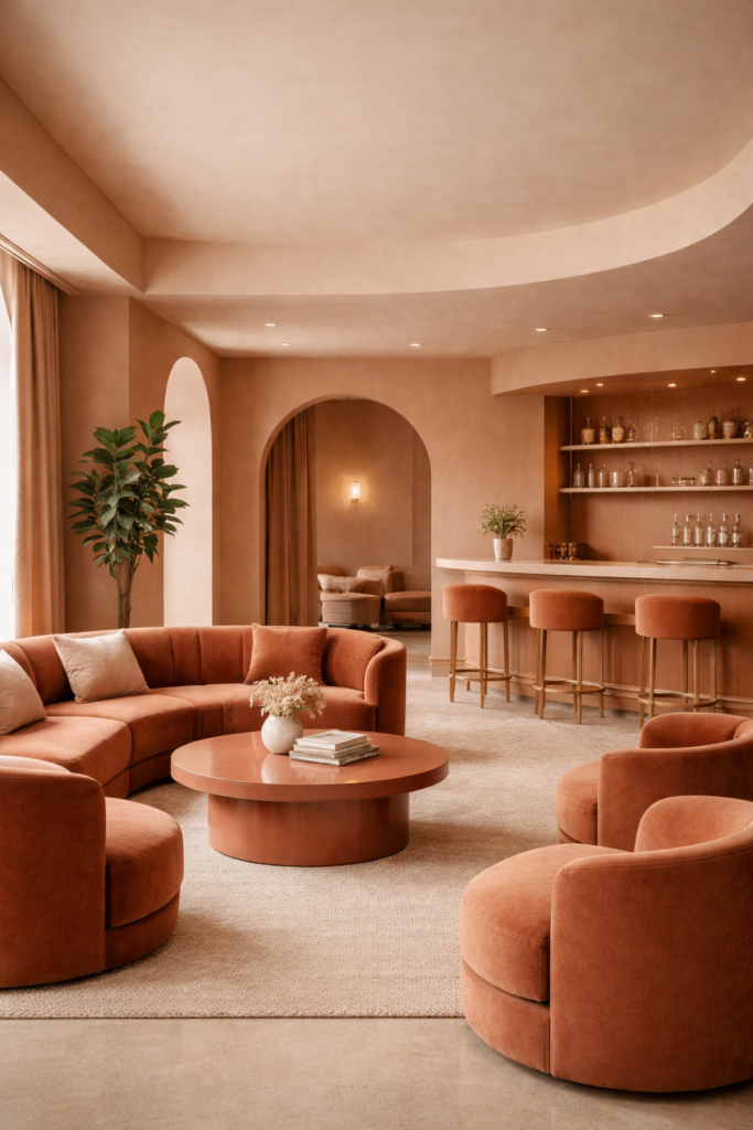 Hotel bar setting with colour drenching theme